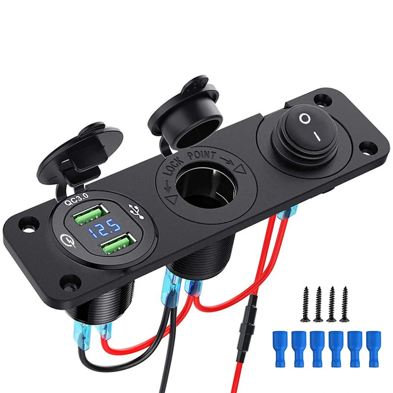 12V 3 in 1 Car Charger Socket Waterproof Dual USB QC3.0 Outlet Panel Toggle Switch Voltmeter for RV Marine Boat — Pricio