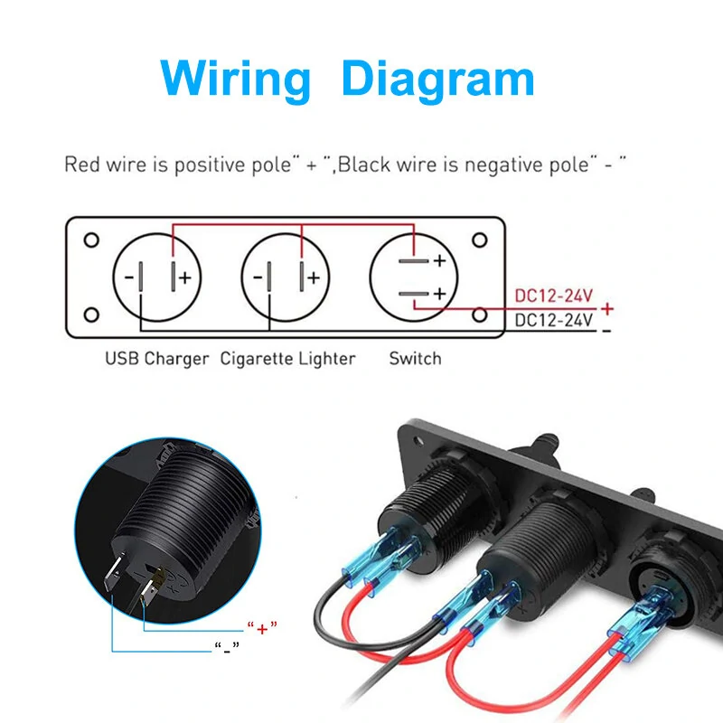 12V 3 in 1 Car Charger Socket Waterproof Dual USB QC3.0 Outlet Panel Toggle Switch Voltmeter for RV Marine Boat — view 8