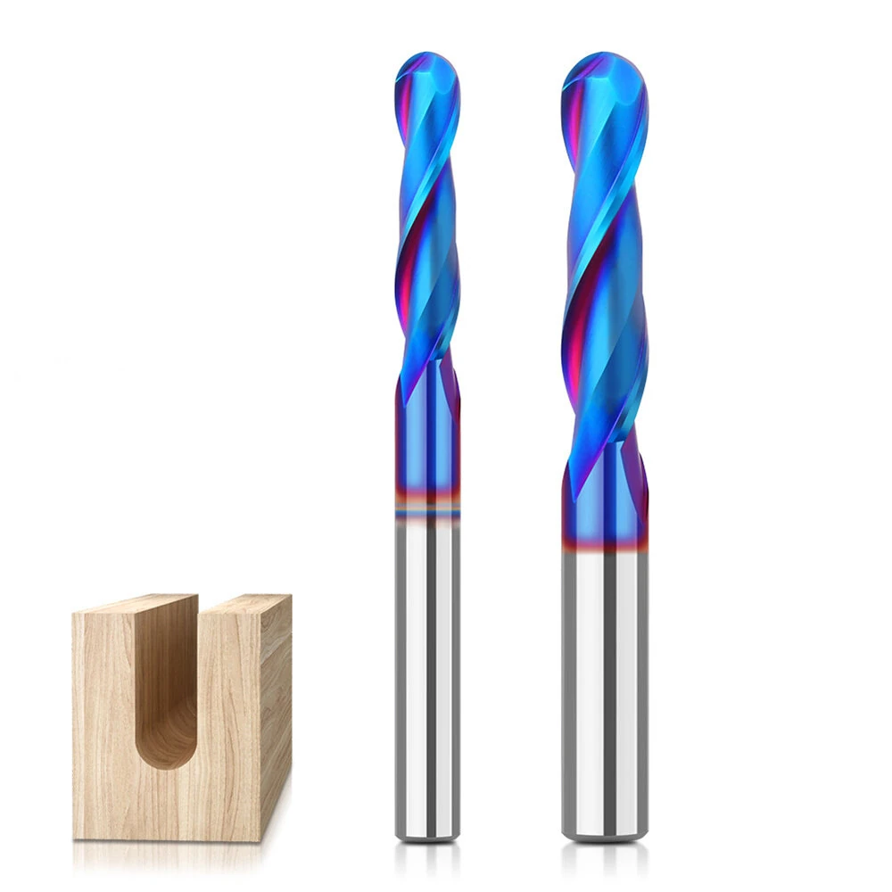 1/4 Inch/6.35mm 8mm Shank Spiral Up Cut Ball Nose End Mill Router Bit with Nano Blue Coating Milling Cutter Tungsten Carbide Flutes — view 2