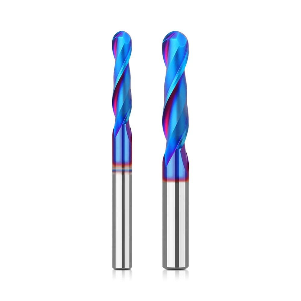 1/4 Inch/6.35mm 8mm Shank Spiral Up Cut Ball Nose End Mill Router Bit with Nano Blue Coating Milling Cutter Tungsten Carbide Flutes — view 3