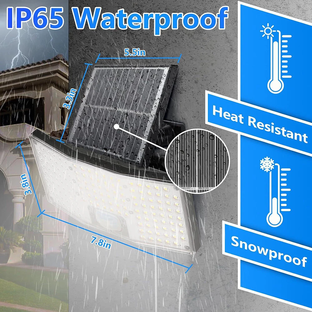 146 LED Solar Flood Light with Motion Sensor Split Design 3 Modes Outdoor Security Lighting IP65 Waterproof Remote Control — view 7