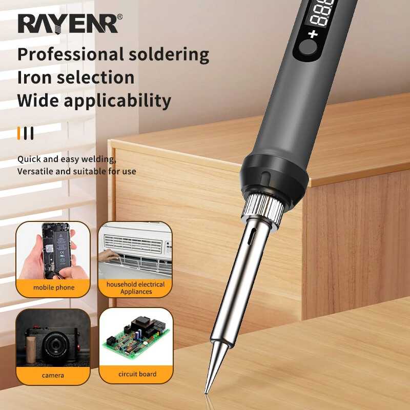 15 in 1 Rayenr Digital Soldering Iron 60W Temperature Control Ceramic Heating Rapid Heating 1.2m Cord Soldering Kit — view 5