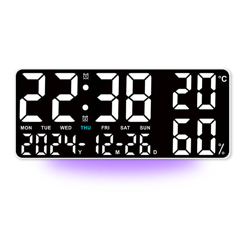 15 Inch Digital Wall Clock with Atmosphere Lights Remote Control Temp Humidity Display LED Table Clock Multifunctional Alarm Clock — view 10