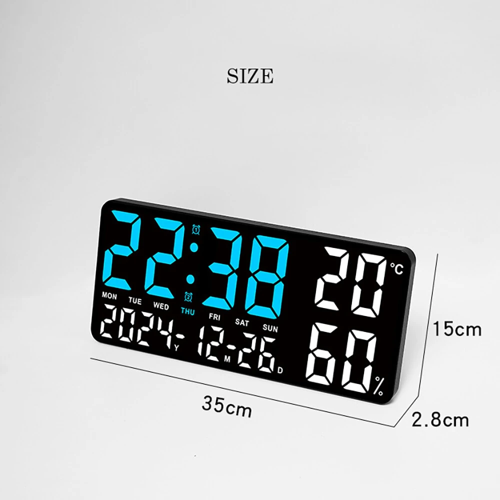 15 Inch Digital Wall Clock with Atmosphere Lights Remote Control Temp Humidity Display LED Table Clock Multifunctional Alarm Clock — view 11