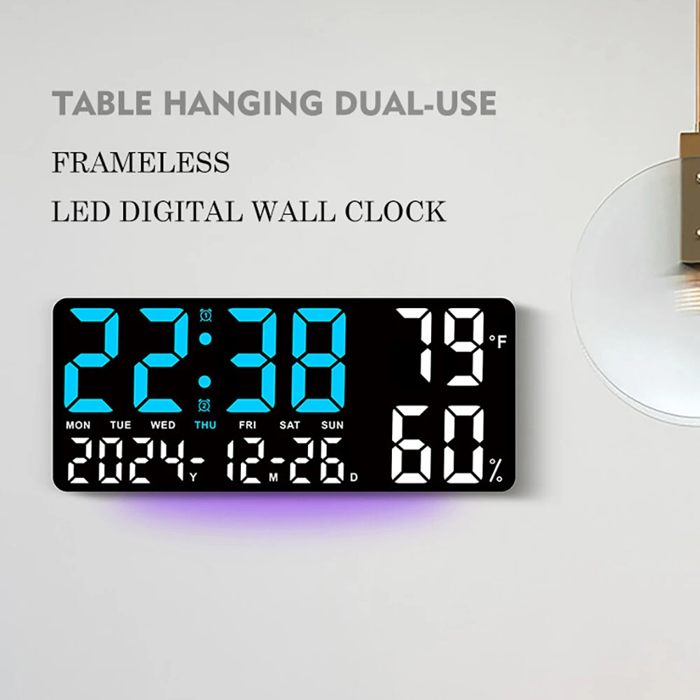 15 Inch Digital Wall Clock with Atmosphere Lights Remote Control Temp Humidity Display LED Table Clock Multifunctional Alarm Clock — view 4