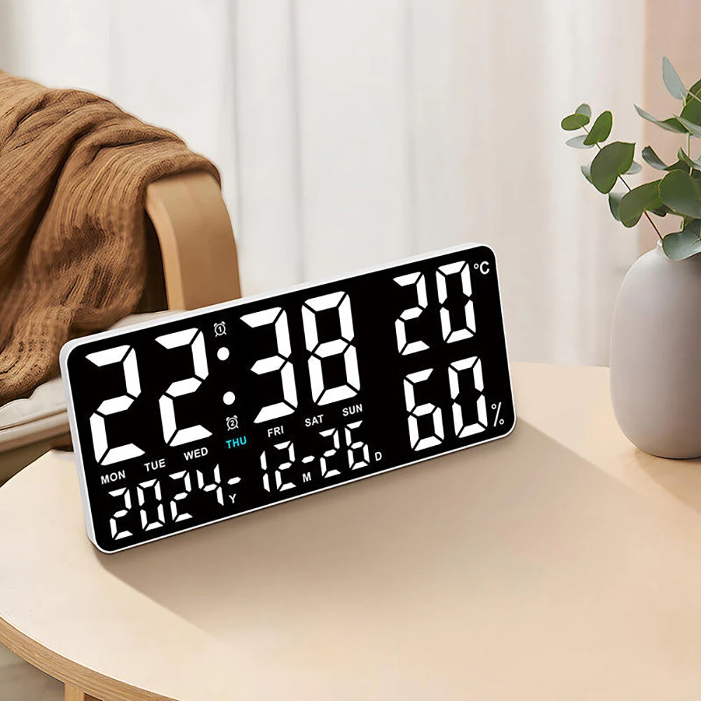15 Inch Digital Wall Clock with Atmosphere Lights Remote Control Temp Humidity Display LED Table Clock Multifunctional Alarm Clock — view 6