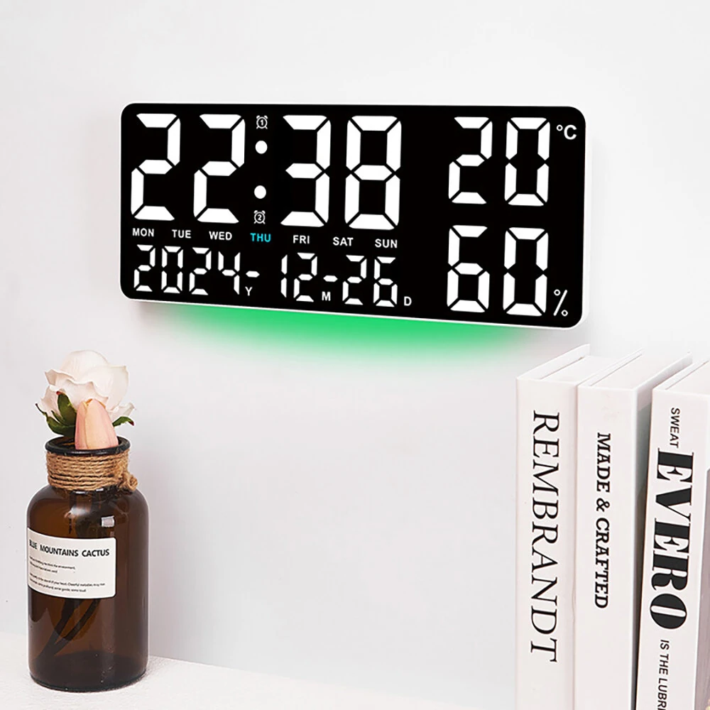 15 Inch Digital Wall Clock with Atmosphere Lights Remote Control Temp Humidity Display LED Table Clock Multifunctional Alarm Clock — view 7
