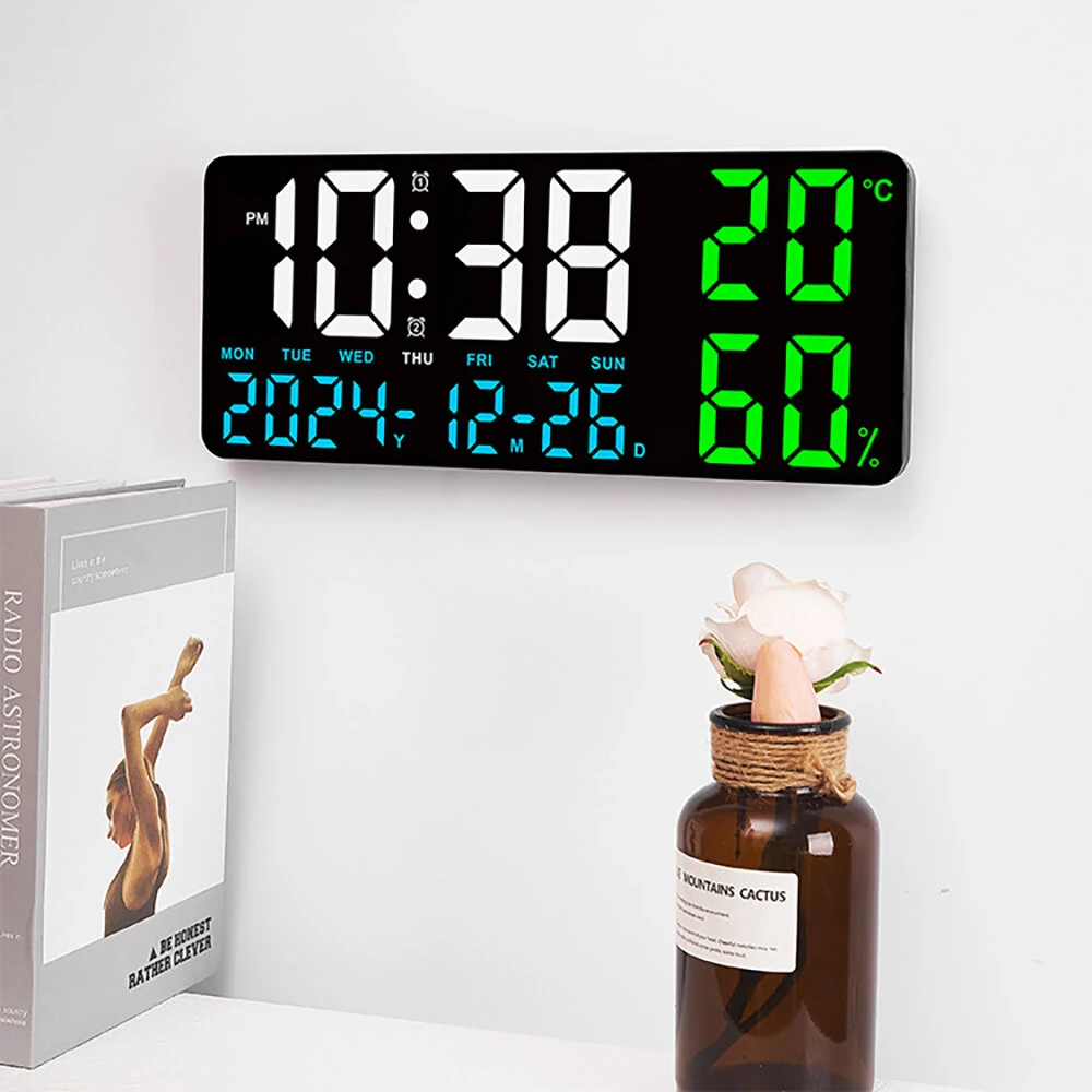 15 Inch Digital Wall Clock with Atmosphere Lights Remote Control Temp Humidity Display LED Table Clock Multifunctional Alarm Clock — view 9