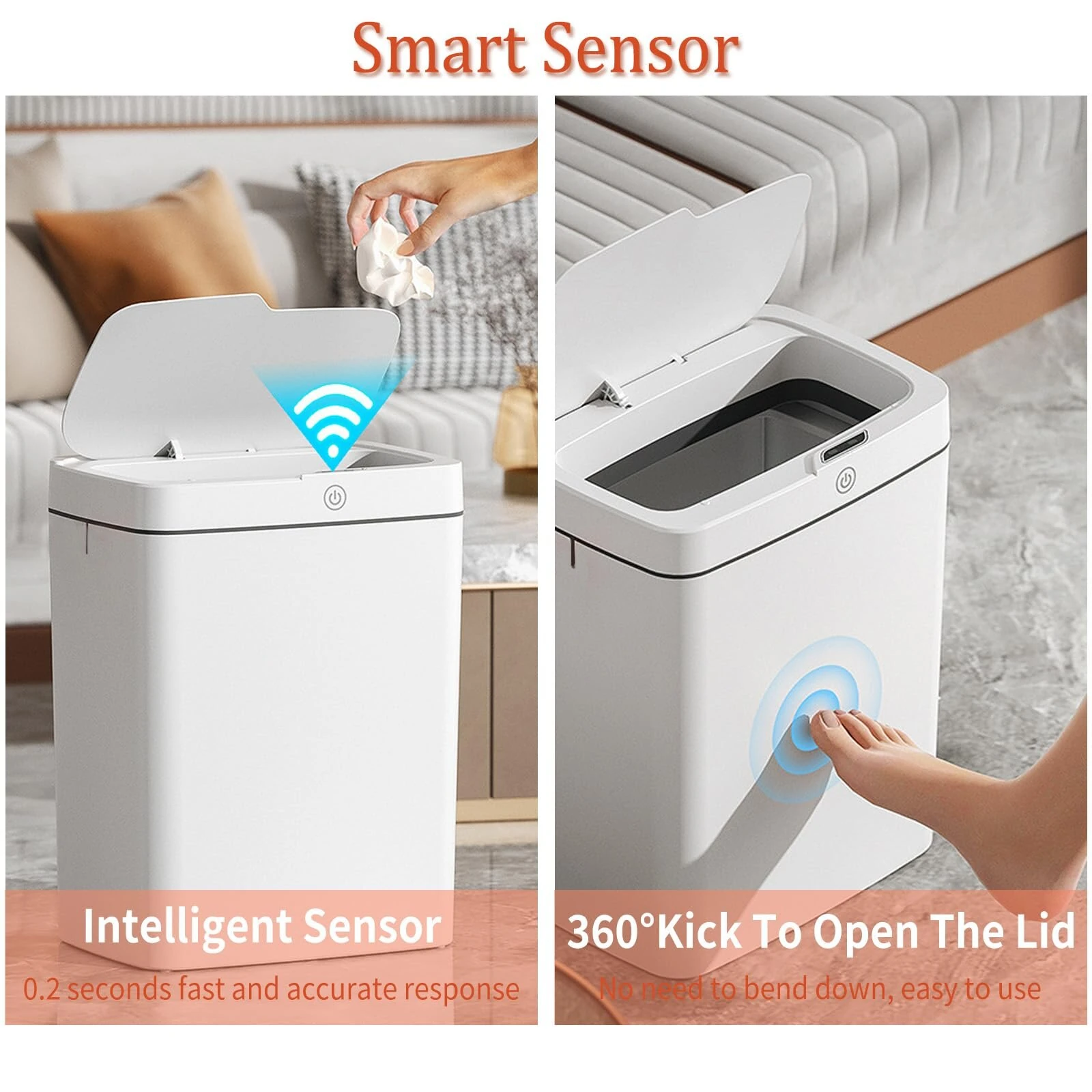 15L Automatic Trash Can with Smart Sensor Easy Fast Packing Non-contact Trash Can with Lid Waterproof Sensor Trash Can for Kitchen Bathroom Office — view 3