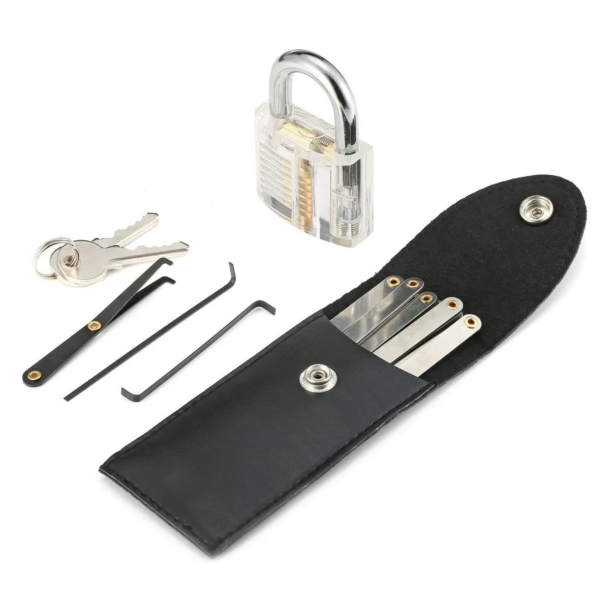 15Pcs Lock Picks Set Key Extractor Tool Unlocking Practice with Transparent Practice Padlock — view 10