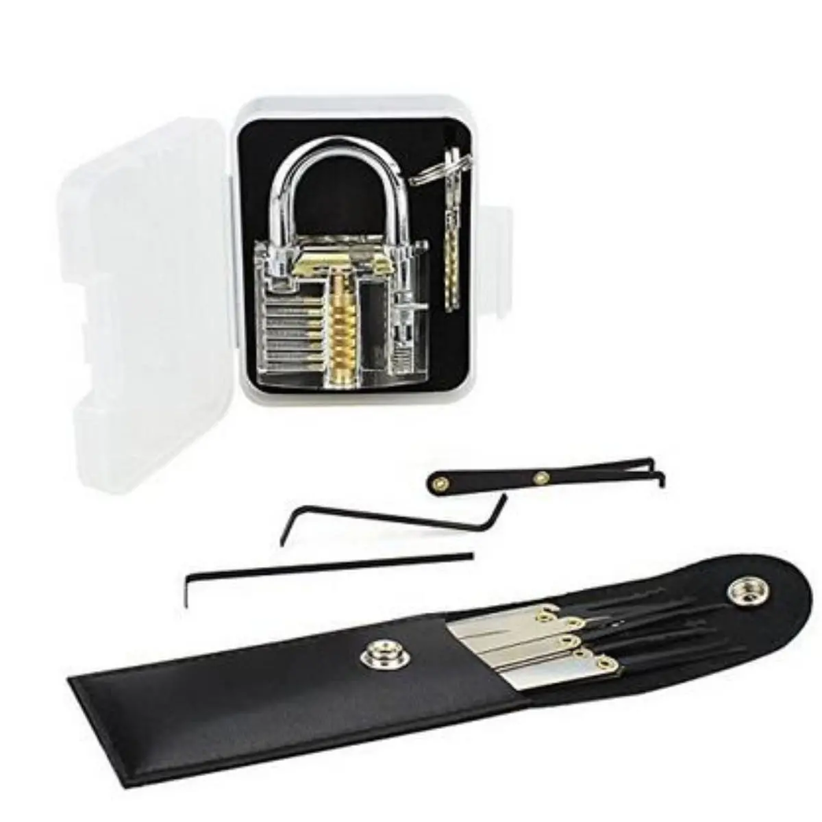 15Pcs Lock Picks Set Key Extractor Tool Unlocking Practice with Transparent Practice Padlock — view 11