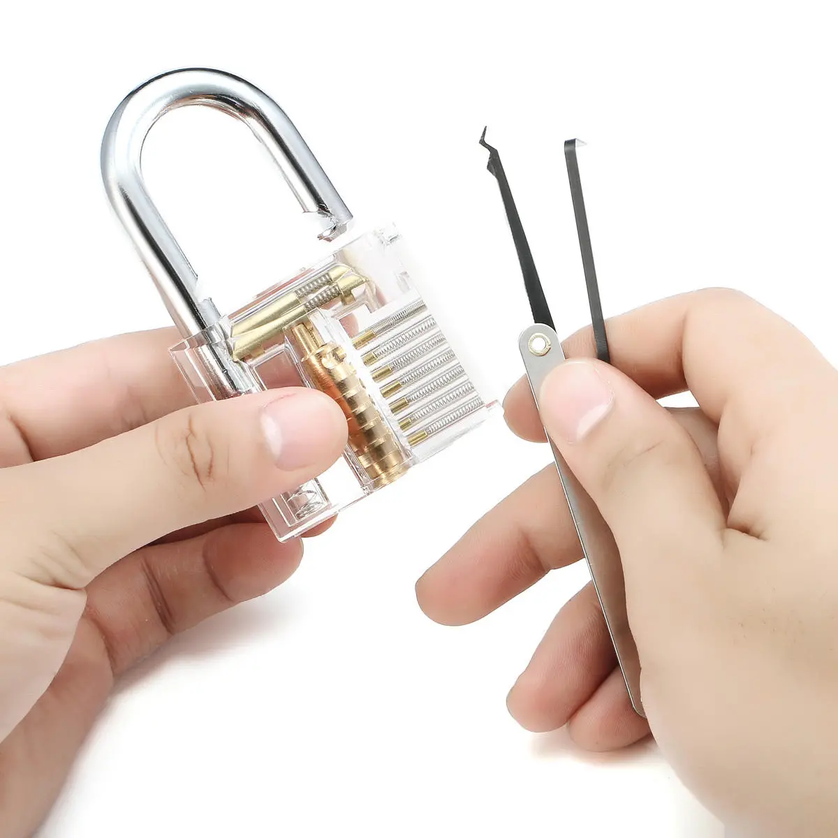 15Pcs Lock Picks Set Key Extractor Tool Unlocking Practice with Transparent Practice Padlock — view 3