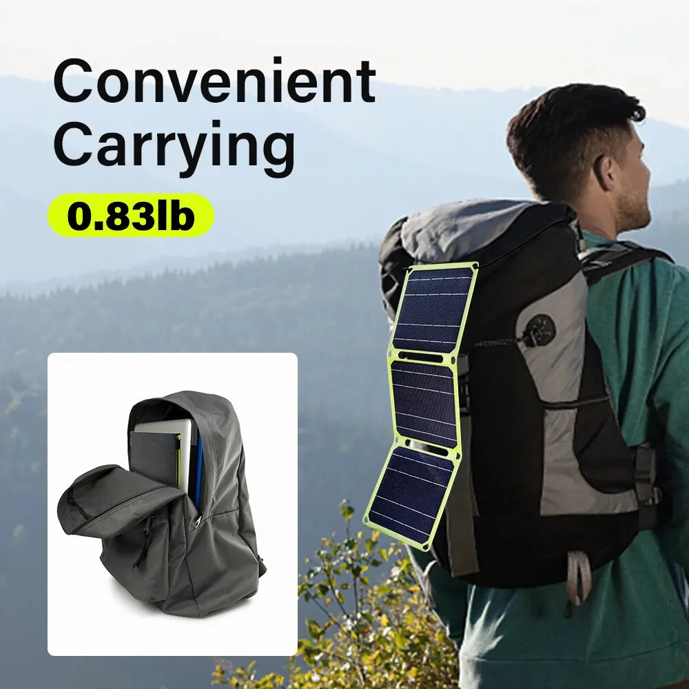 15W High Efficiency Solar Panel with Multiple Output Interfaces Compact Portable Folding Waterproof suitable for Outdoors Camping Hiking USB-C USB-A DC-output Models — view 3