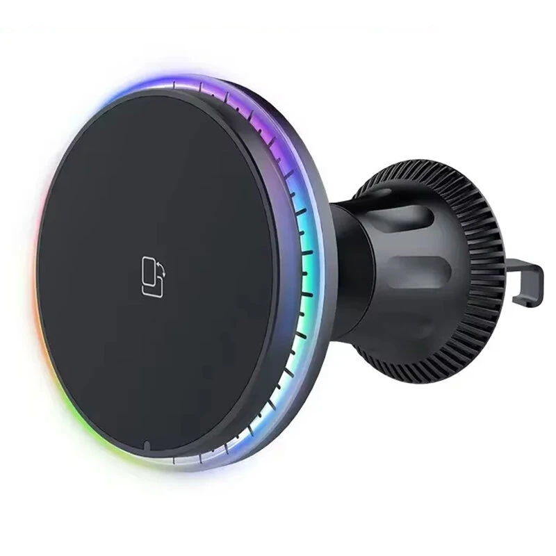 15W Magnetic Wireless Charger with Colorful Light/Monochrome 360° Rotary for iPhone 17 16 Pro 15 Pro Max 14 13 12 Macsafe Car Phone Holder Stand Mount Fast Charging Station — view 2