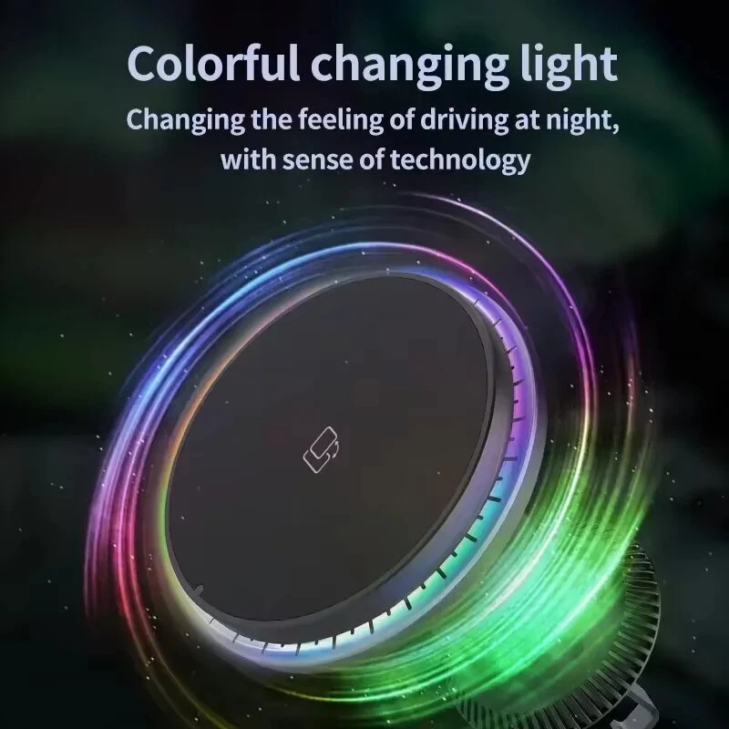 15W Magnetic Wireless Charger with Colorful Light/Monochrome 360° Rotary for iPhone 17 16 Pro 15 Pro Max 14 13 12 Macsafe Car Phone Holder Stand Mount Fast Charging Station — view 5