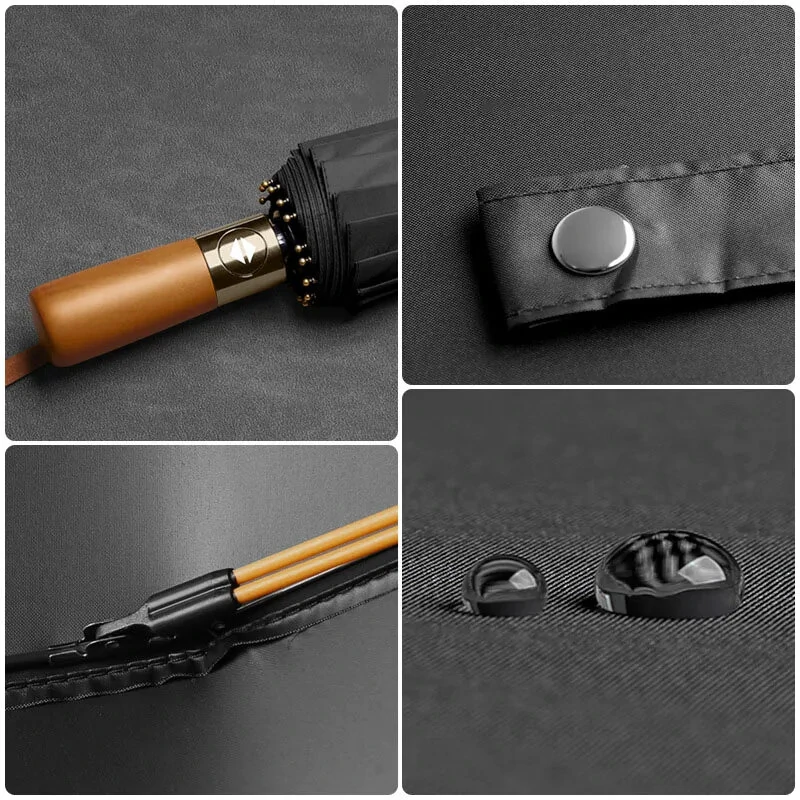 16-Bone Double Fully Automatic Rain Umbrella Keel Wooden Handle Sun Protection Umbrellas Large Folding Business Umbrella For Sunny Rainy Days — view 8