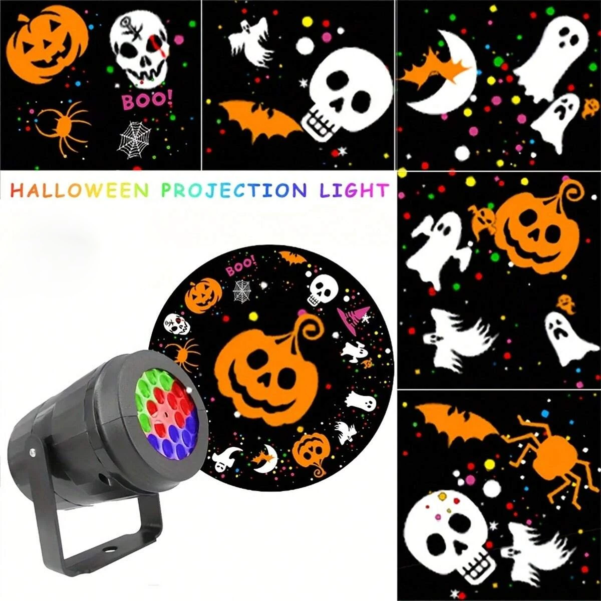 16 Patterns Halloween Atmosphere Decoration Light Halloween Projection Lamp LED Fantasy Light With Dynamic Pumpkin Skull Spider Witch Hat Bat Ghost Suitable For Home Bedroom Party Halloween Holiday Decoration — view 2