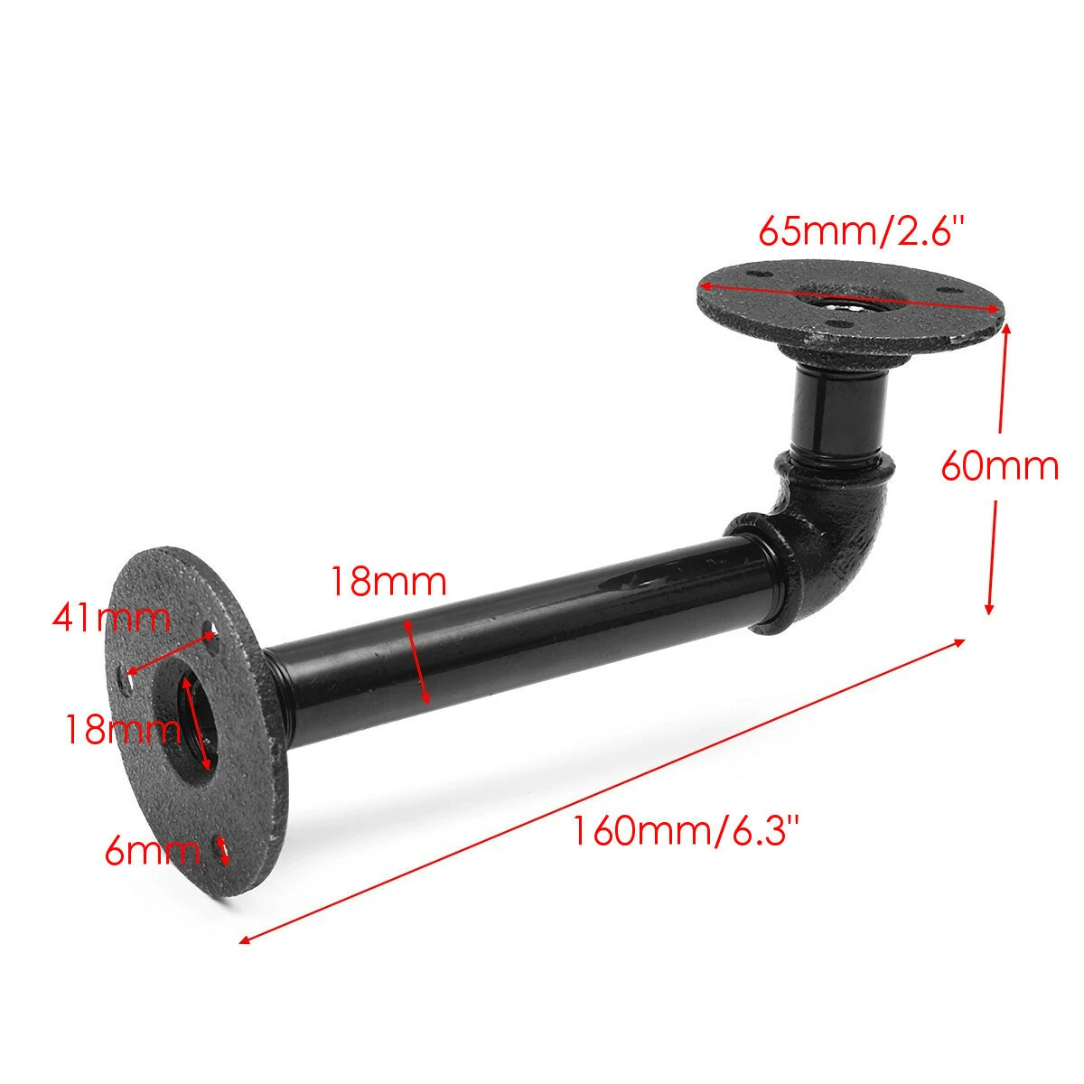 160mm Length Iron Industrial Pipe Shelf Vintage Black Bracket Holder Home Decor — view 4
