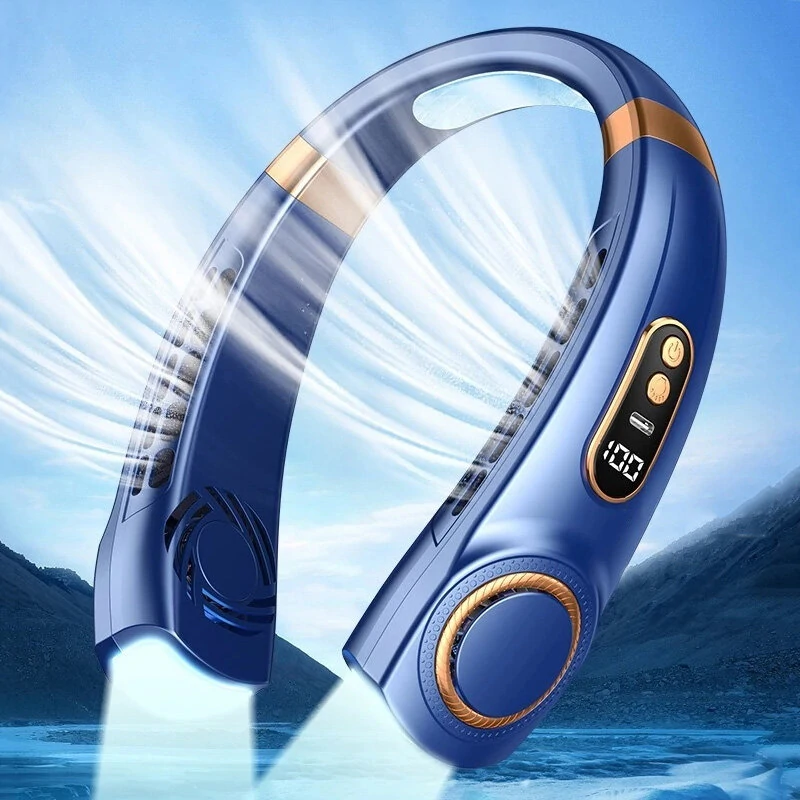 1800mAh Portable Hanging Neck Fan Top Version Battery Display Colorful Breathing Light Portable Halterneck Fan USB Handheld Silent Multi-function Bladeless Mini Electric Fan — Pricio