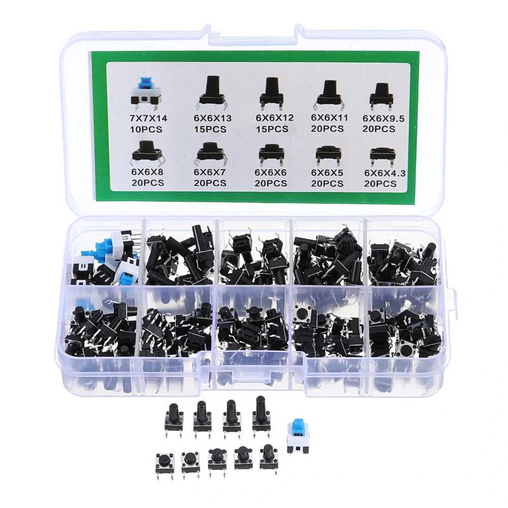 180Pcs 10 Values Tactile Push Button Switch Mini Momentary Tact Assortment Kit DIY — view 2