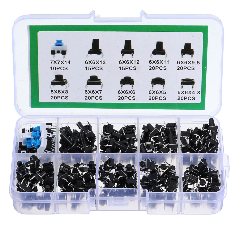 180Pcs 10 Values Tactile Push Button Switch Mini Momentary Tact Assortment Kit DIY — view 3