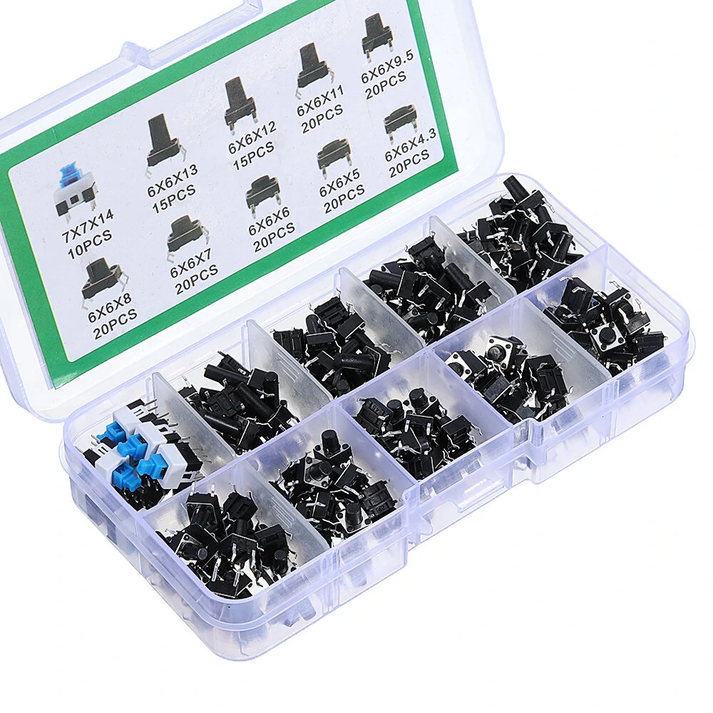 180Pcs 10 Values Tactile Push Button Switch Mini Momentary Tact Assortment Kit DIY — view 4