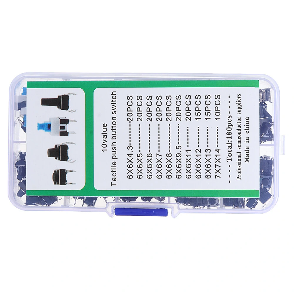 180Pcs 10 Values Tactile Push Button Switch Mini Momentary Tact Assortment Kit DIY — view 5