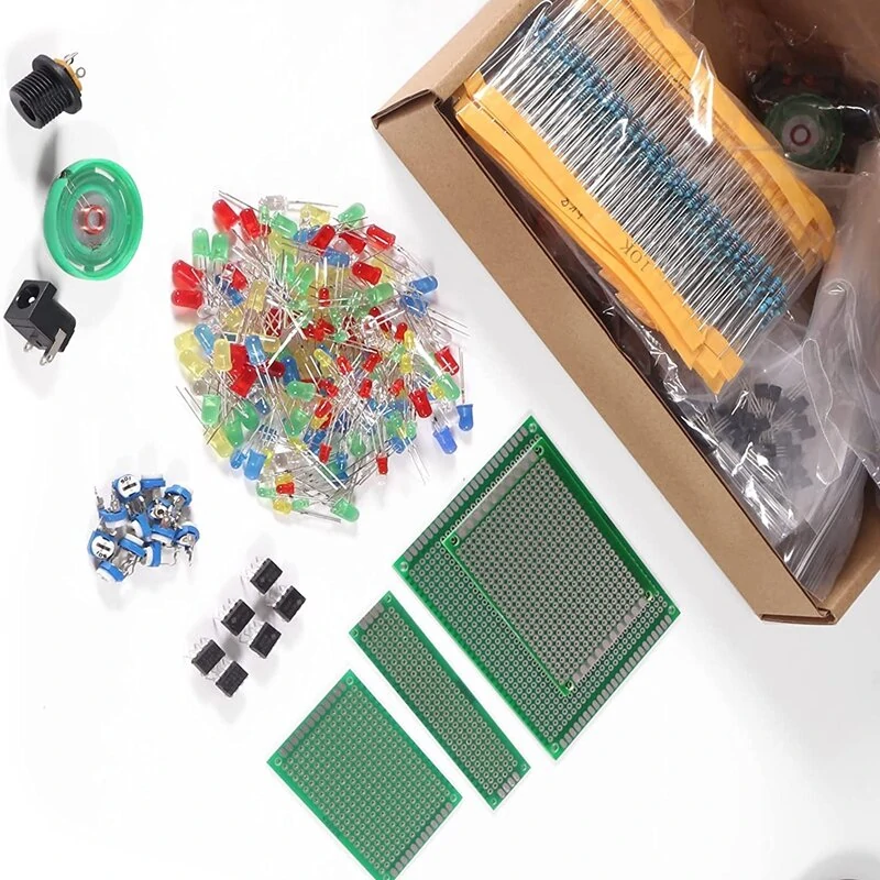 1900PCS Mega Electronic Component Assortment Kit Capacitors Resistors LED Transistors Diodes 1n270 Germanium DC Jacks opamp PCB — view 3