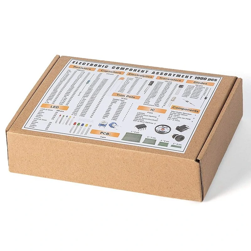 1900PCS Mega Electronic Component Assortment Kit Capacitors Resistors LED Transistors Diodes 1n270 Germanium DC Jacks opamp PCB — view 4