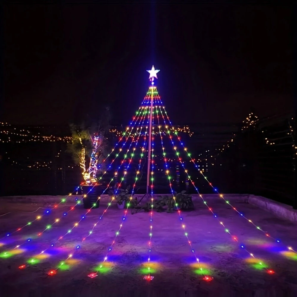 198 LED Five-Pointed Star Light Waterfall Light Water Trailing Light Christmas Holiday Decoration Light Garden Star Light String 8 Mode Function — Pricio