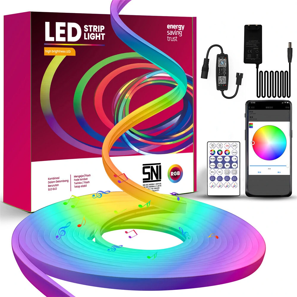 1m/2m/3m/5m Neon LED Strip RGB + IC Neon LED Strip 12V IP65 Waterproof Neon Light Strip DIY Flexible LED Strip with Remote Control Silicone Light Strip for Indoor — Pricio