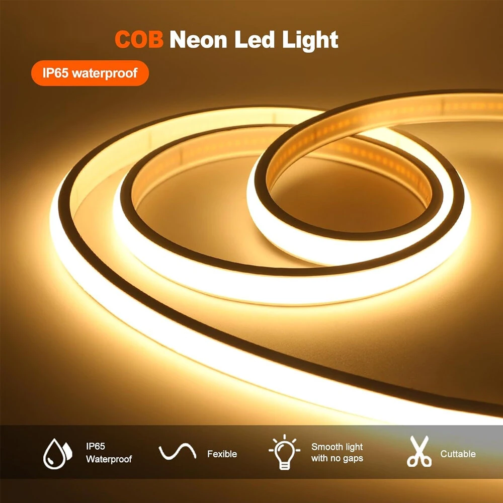 1m/2m/5m COB LED Strip Light IP65 Waterproof Flexible 288LEDs/m Warm White 3000K/Natural White 4000K High Brightness Indoor Outdoor Use — view 5