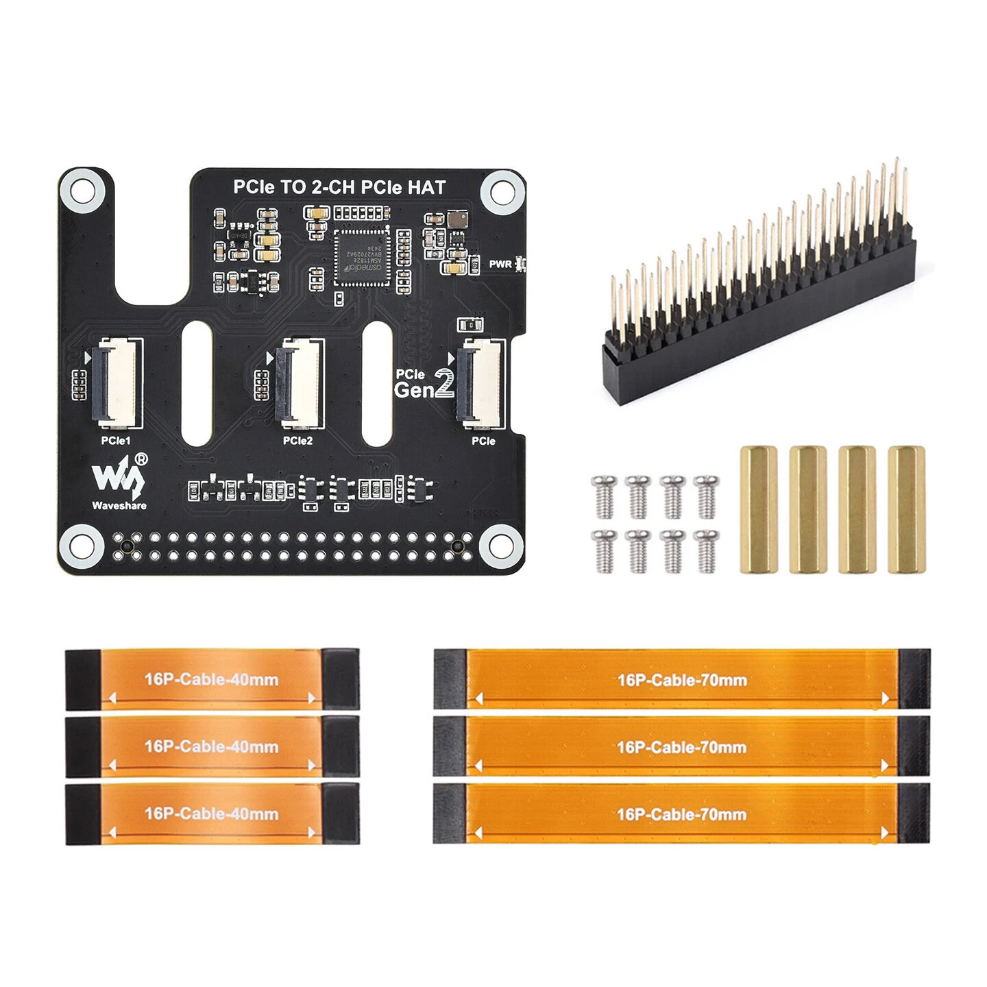2-Ch PCIe FFC Adapter Board For Raspberry Pi 5 Expands 2-Ch PCIe FFC Connectors Supports Stacking Multiple PCIe HATs Raspberry Pi 5 PCIe HAT — view 2