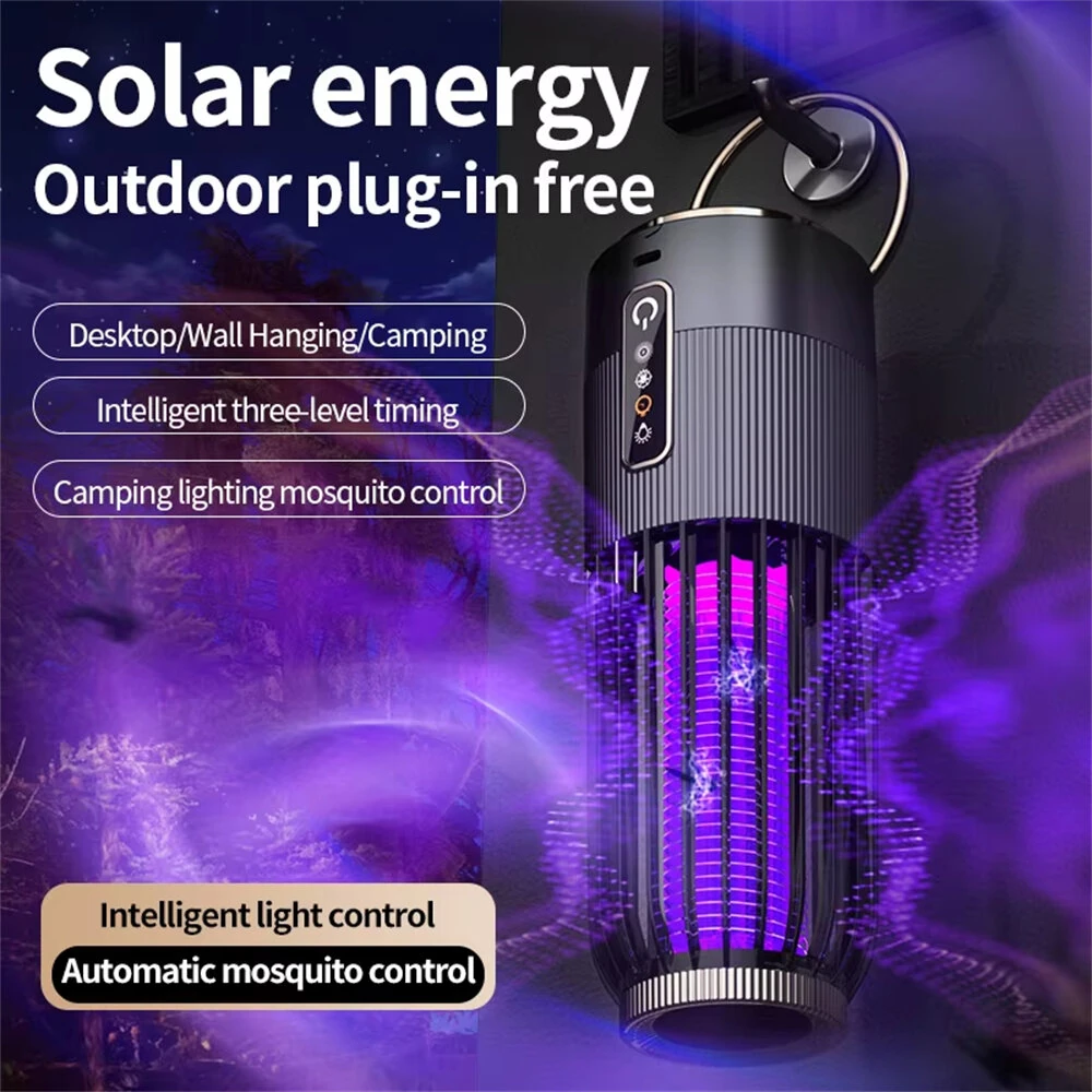 2 in 1 Solar Powered Mosquito Killer Lamp LED Lighting 1200mAh Lithium Battery 2500V High-voltage Efficient Bug Zapper Outdoor Camping Night Light — view 2