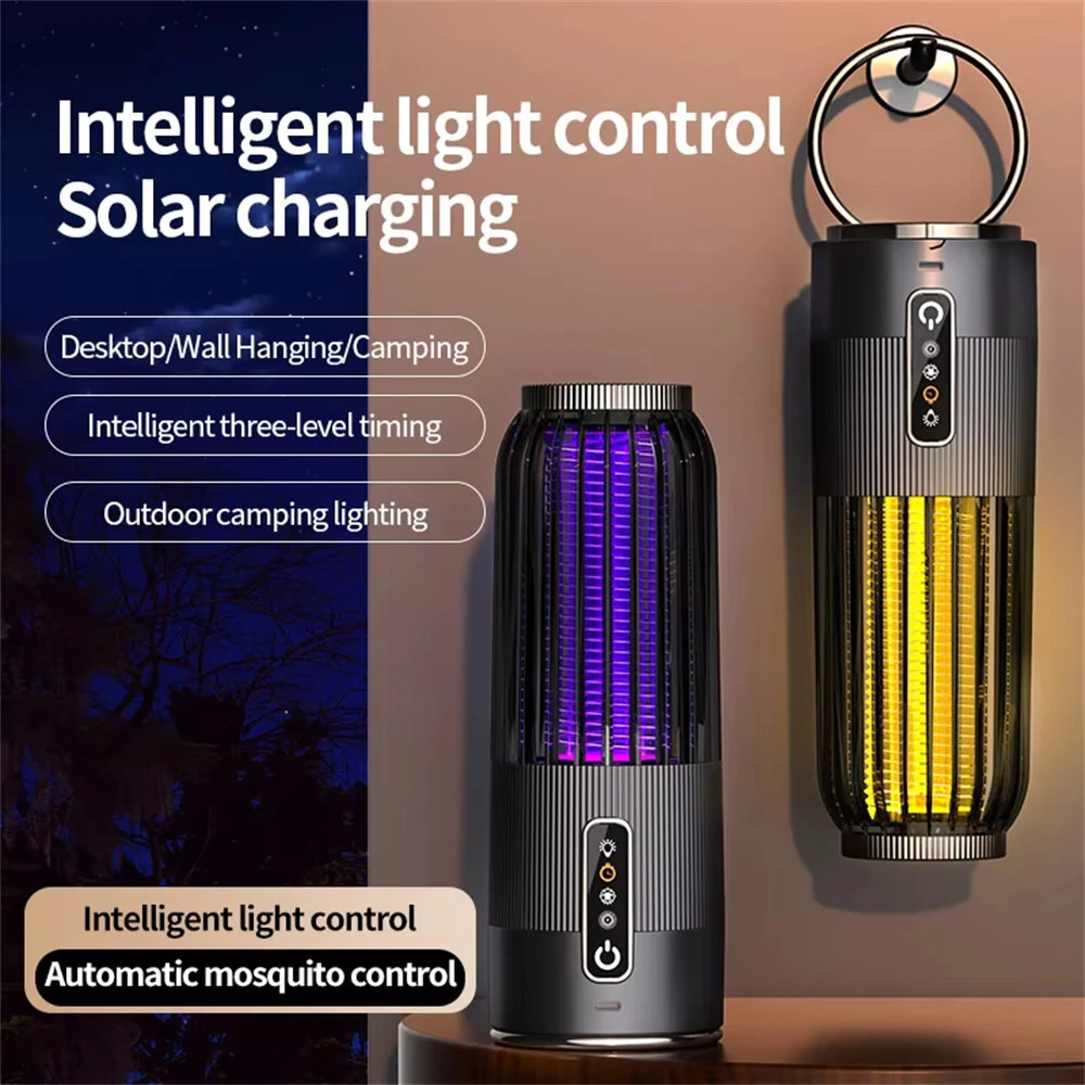 2 in 1 Solar Powered Mosquito Killer Lamp LED Lighting 1200mAh Lithium Battery 2500V High-voltage Efficient Bug Zapper Outdoor Camping Night Light — view 4