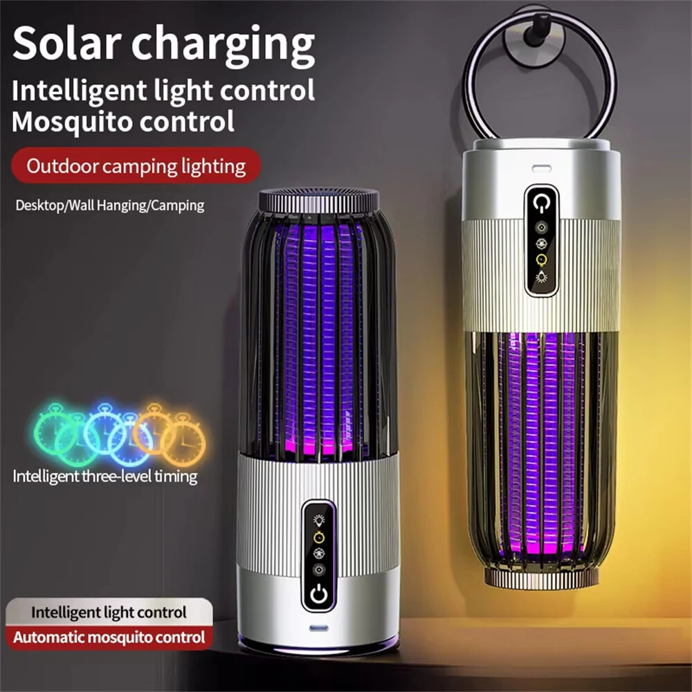 2 in 1 Solar Powered Mosquito Killer Lamp LED Lighting 1200mAh Lithium Battery 2500V High-voltage Efficient Bug Zapper Outdoor Camping Night Light — view 5