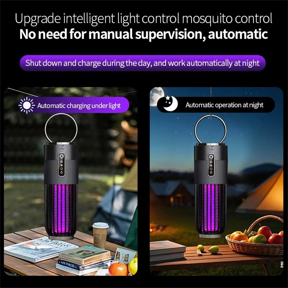 2 in 1 Solar Powered Mosquito Killer Lamp LED Lighting 1200mAh Lithium Battery 2500V High-voltage Efficient Bug Zapper Outdoor Camping Night Light — view 6