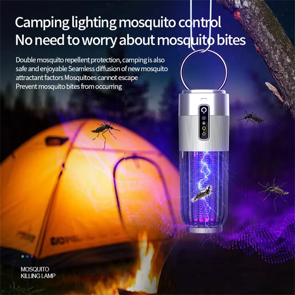 2 in 1 Solar Powered Mosquito Killer Lamp LED Lighting 1200mAh Lithium Battery 2500V High-voltage Efficient Bug Zapper Outdoor Camping Night Light — view 7