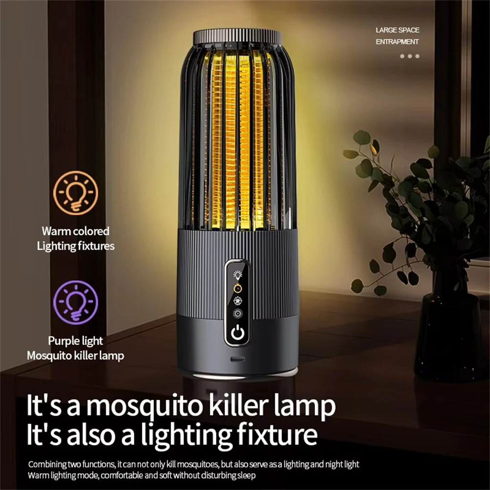 2 in 1 Solar Powered Mosquito Killer Lamp LED Lighting 1200mAh Lithium Battery 2500V High-voltage Efficient Bug Zapper Outdoor Camping Night Light — view 8