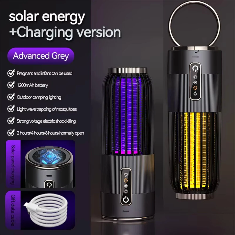 2 in 1 Solar Powered Mosquito Killer Lamp LED Lighting 1200mAh Lithium Battery 2500V High-voltage Efficient Bug Zapper Outdoor Camping Night Light — view 9