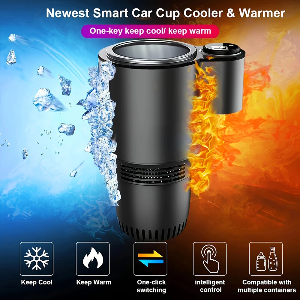 2 In 1 Summer Car Cooling And Heating Cup Smart Quick Hot And Cold Cup Portable Car Cold Water Cup Holder Car Refrigerator  Beverage Holder — view 2