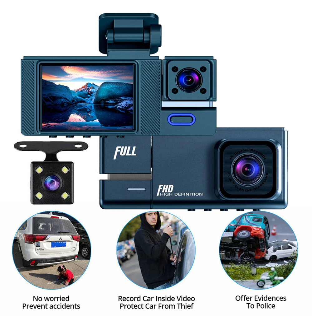 2 Inch IPS Screen Car Dash Cam 3-Channel Driving Recorder G-sensor Loop Recording Parking Monitoring — view 4