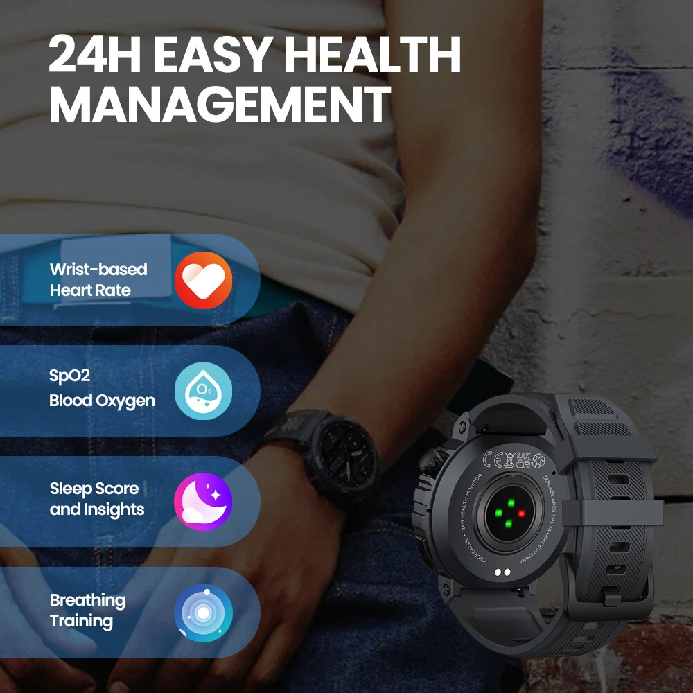 [2024 World Premiere]Zeblaze Ares 3 Plus 1.43 inch AMOLED Stainless Steel Navigation Crown IP68 Waterproof Realtek8773 Voice Calling 100+ Sport Modes 24H Health Monitor SpO2 Smart Watch — view 6