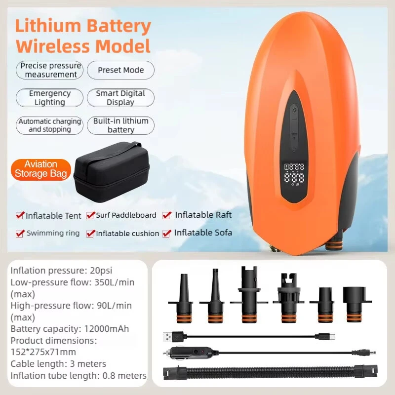 20PSI Electric Air Pump for Paddle Board 12000mAh Cordless 12V DC for SUP Inflator with Auto Shut Off for Kayak Inflatables — view 8