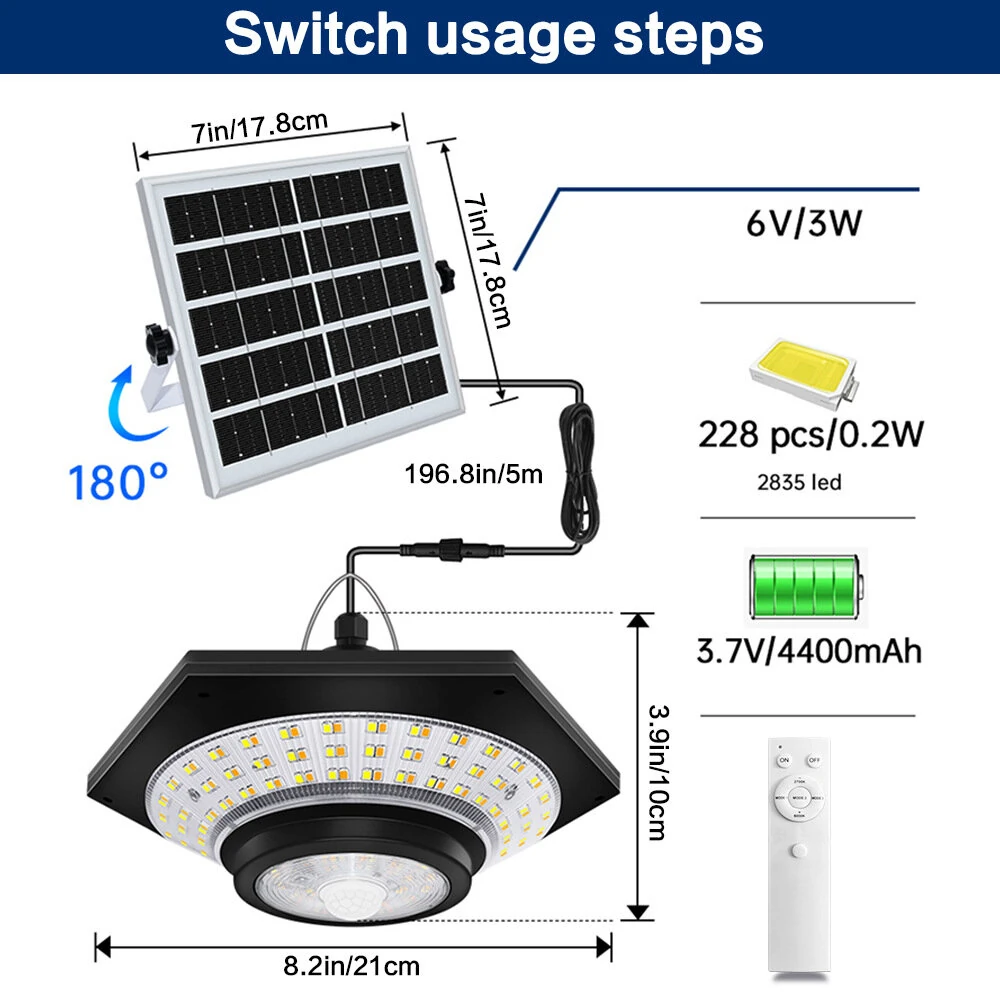 228LED Motion Sensor Solar Pendant Light Outdoor Waterproof with Remote Control 3 Modes Garden Light — view 5