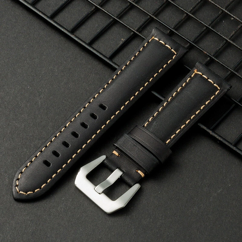 22mm Multi-color Hand-sewn Retro Cow Leather Smart Watch Band Replacement Strap — view 2