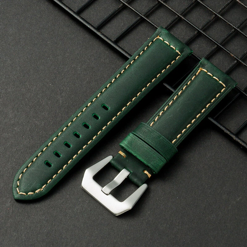 22mm Multi-color Hand-sewn Retro Cow Leather Smart Watch Band Replacement Strap — view 4