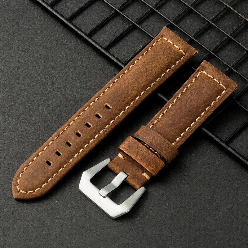 22mm Multi-color Hand-sewn Retro Cow Leather Smart Watch Band Replacement Strap — view 5