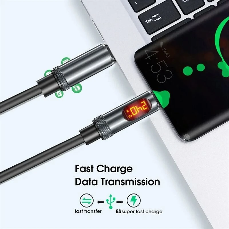 240W Super Fast Charging Cable with LED Display USB C To Type C Dual Type-C Quick Car Data Cable — view 10
