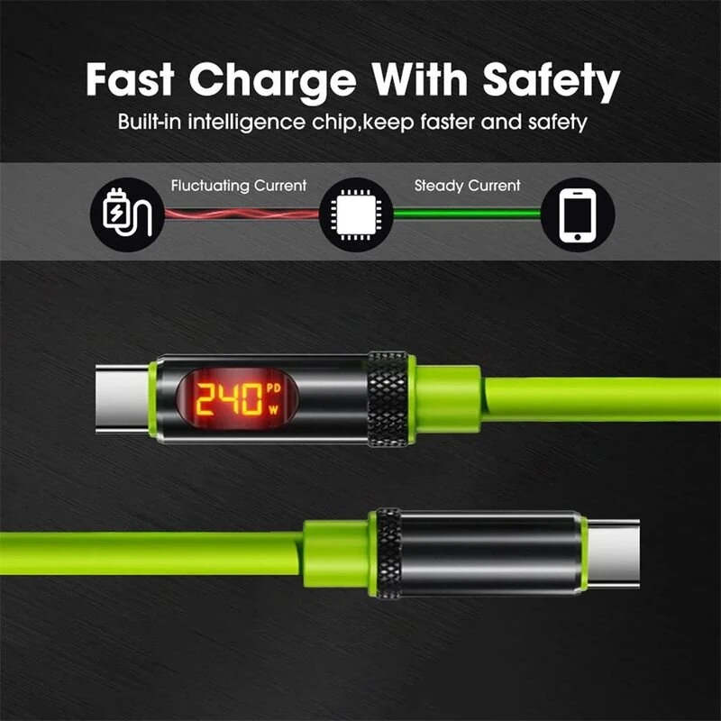 240W Super Fast Charging Cable with LED Display USB C To Type C Dual Type-C Quick Car Data Cable — view 11